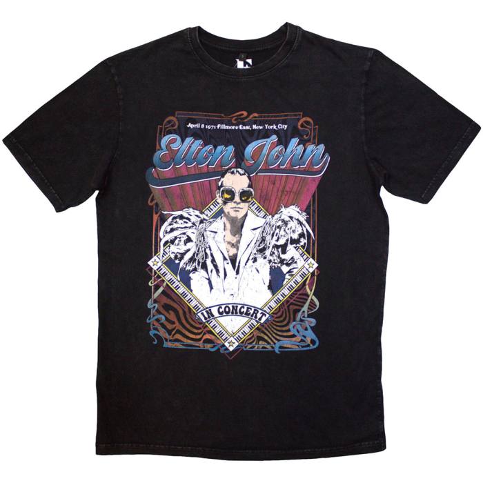 Elton John Unisex Stone Wash T-Shirt: Psych Vintage 202872