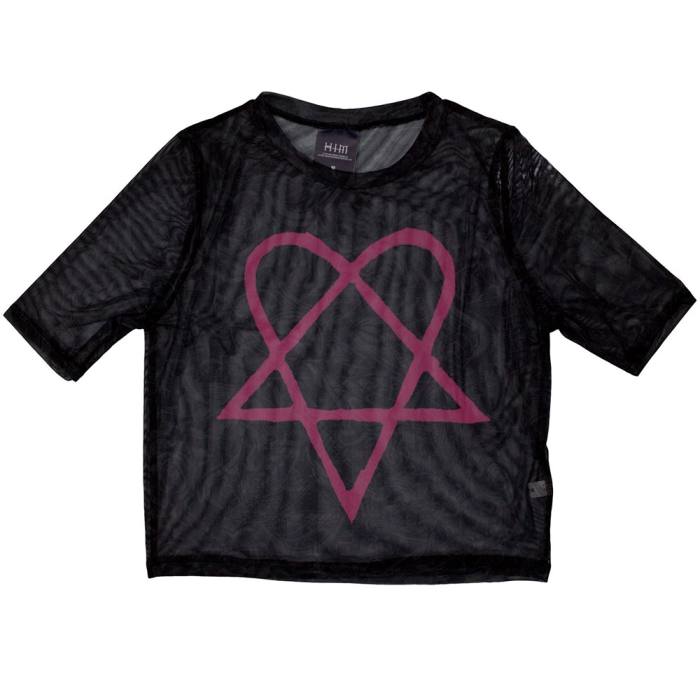 HIM Ladies Crop Top: Pink Heartagram 203728