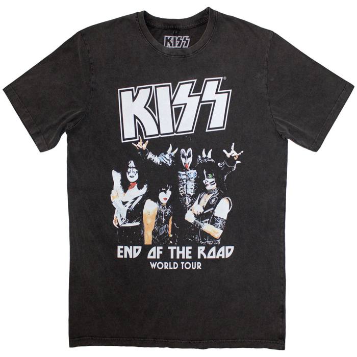 KISS Unisex Stone Wash T-Shirt: End Of The Road World Tour (Charcoal Grey) 204145