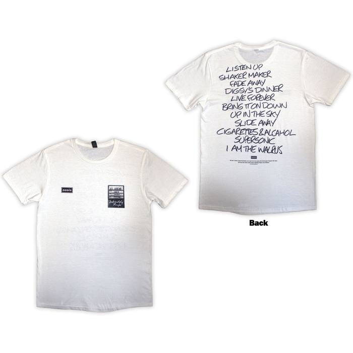 Oasis Definitely Maybe AAA Setlist T-Shirt bela (Back Print) 205081