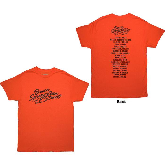 Bruce Springsteen Unisex T-Shirt: Tour '24 River Font (Orange) 206050