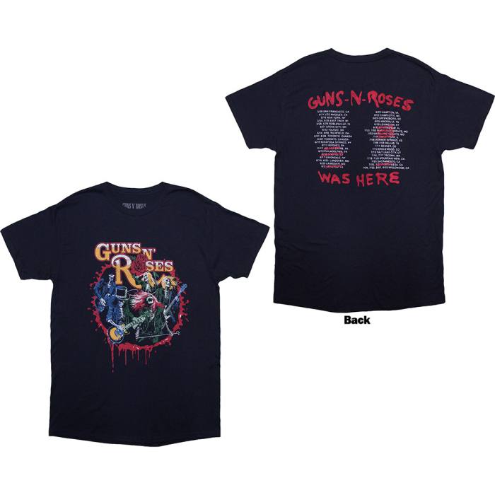 Guns N' Roses Unisex T-Shirt: Was Here (Navy Blue) (Back Print) 233119