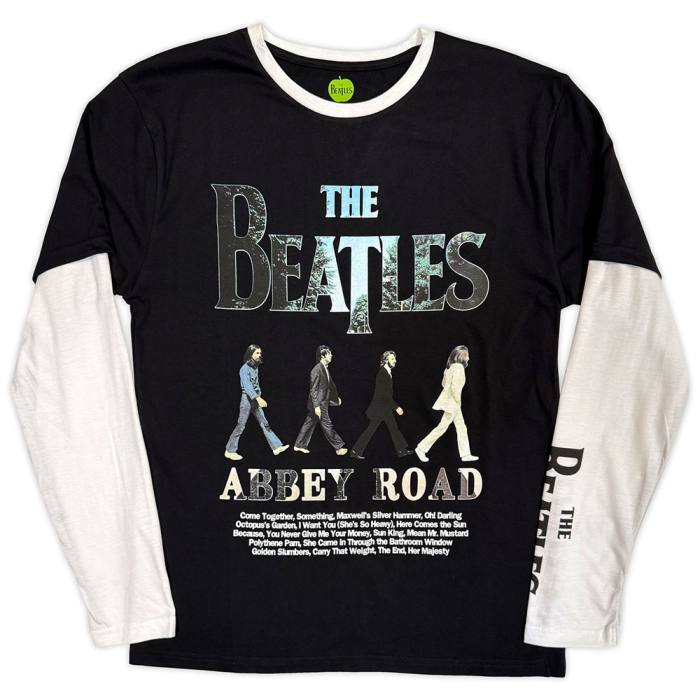 The Beatles Unisex Layered Long Sleeve T-Shirt: Abbey Road Infill (črno-bela, potisk na rokavu) 219965