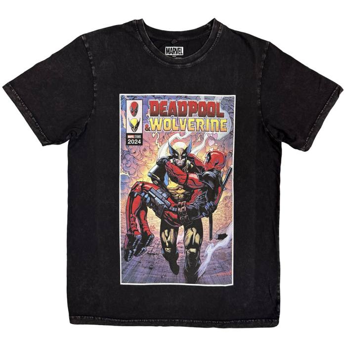 Marvel Comics Wolverine Carrying Deadpool Stone Wash T-Shirt 221755