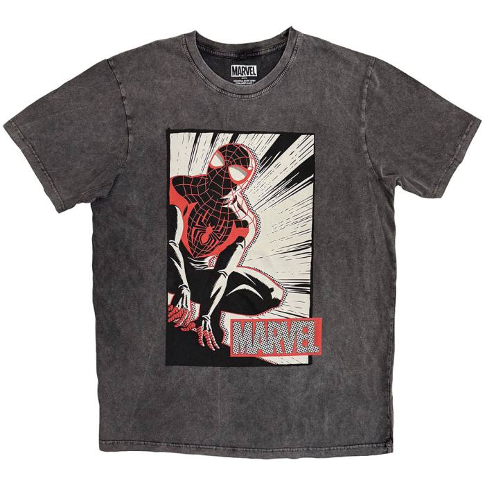 Marvel Stone Wash T-Shirt: Spider-Man Crouch Cartoon 221773