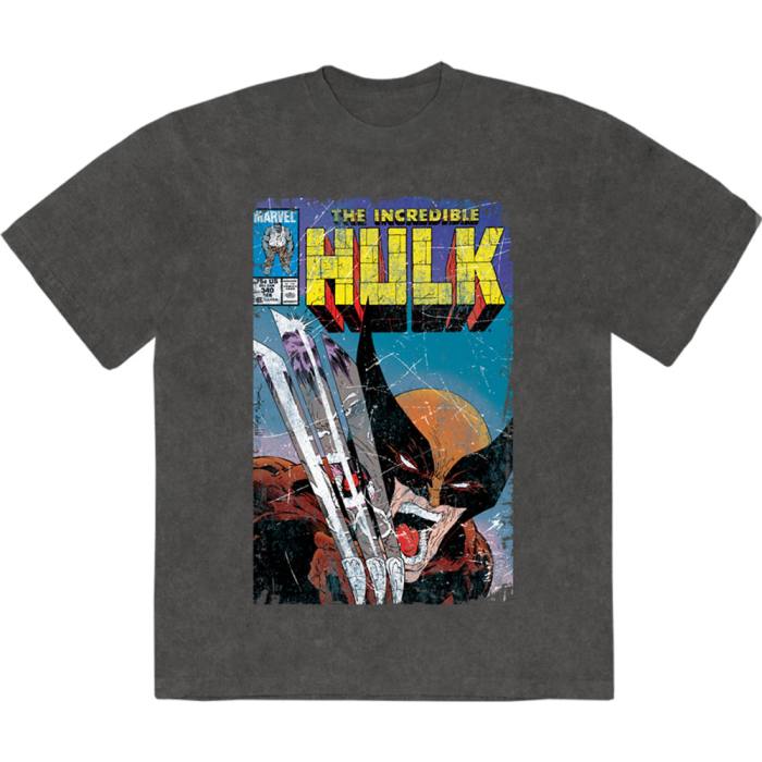 Marvel Comics Unisex Stone Wash T-Shirt: Incredible Hulk Wolverine (Black) 221809