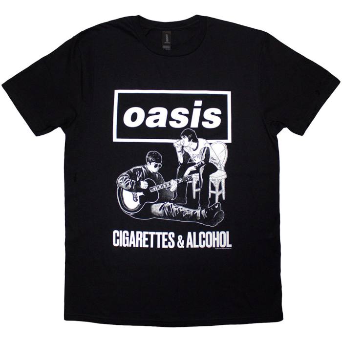 Oasis Unisex T-Shirt: Cigarettes & Alcohol Illustration Mono (Black) 222602