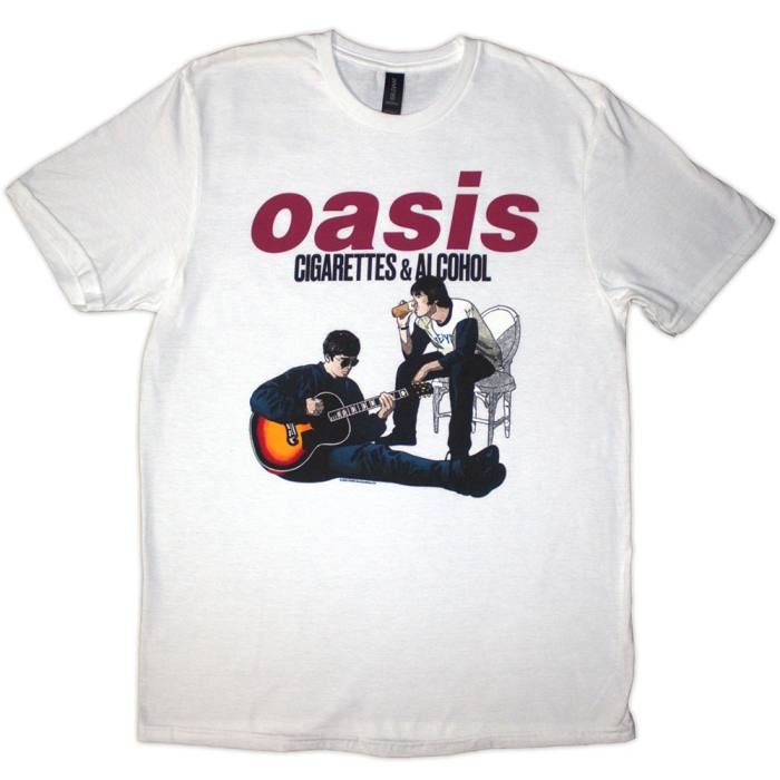 Oasis Unisex T-Shirt: Cigarettes & Alcohol Illustration (White) 222608