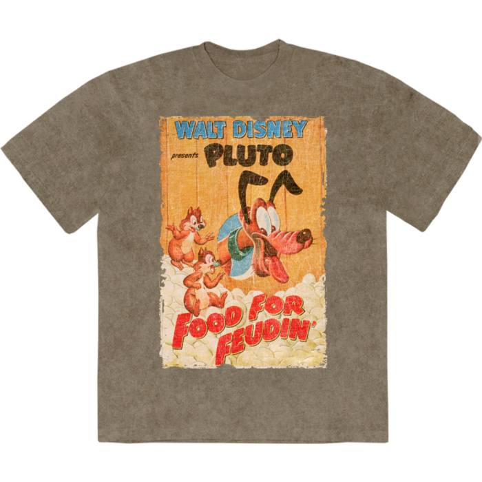 Disney Unisex Stone Wash T-Shirt: Pluto Food For Feudin' (zelena) 222804
