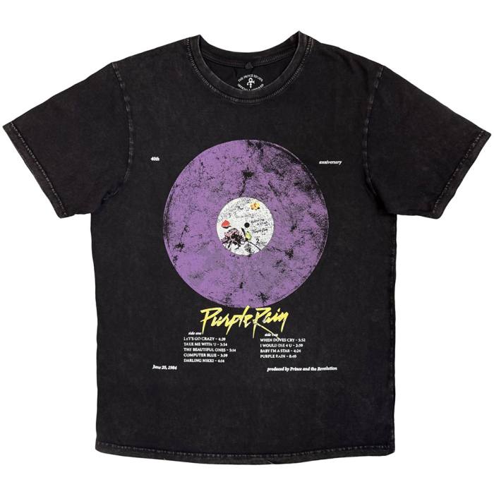 Prince Unisex Stone Wash T-Shirt: Purple Rain Disc (črna) 222853