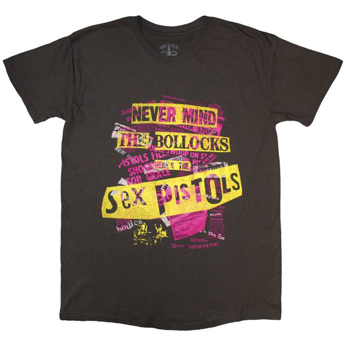 The Sex Pistols Unisex T-Shirt: NMTB Text Overlay (ogljeno siva) 223561