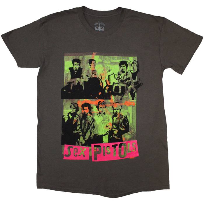 The Sex Pistols Unisex T-Shirt: Band Green Montage (Charcoal Grey) 223567
