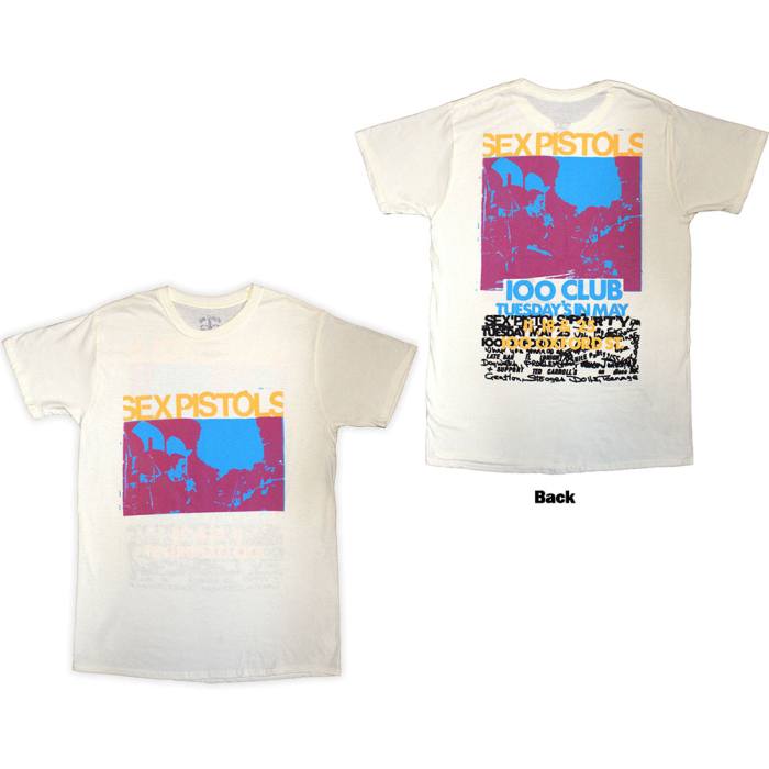 The Sex Pistols Unisex T-Shirt: 100 Club (Natural) (Back Print) 223573