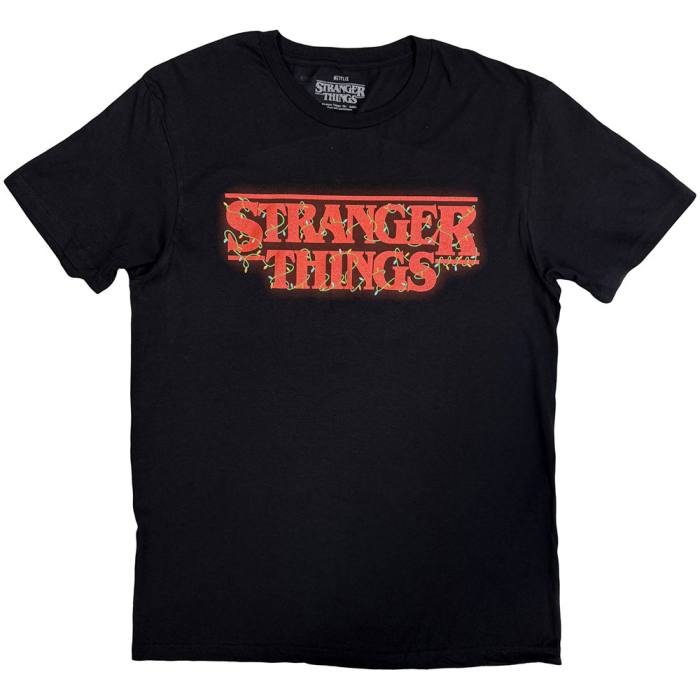 Stranger Things Unisex T-Shirt: Logo With Christmas Lights (Črna) 248412
