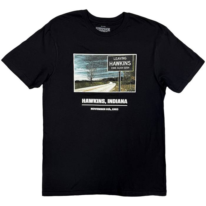 Stranger Things Unisex T-Shirt: Hawkins Indiana (Črna) 248562